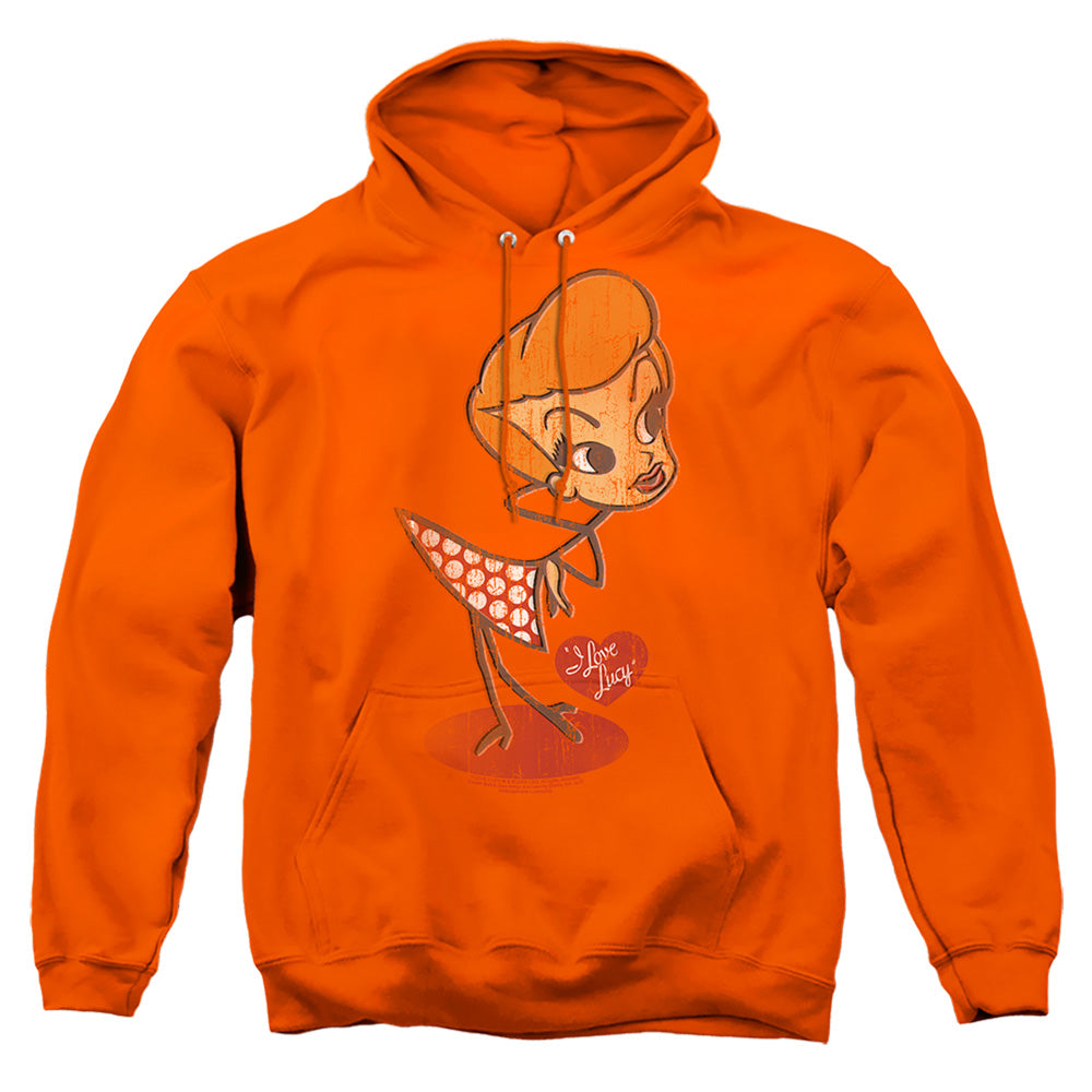 AN OFFCIALLY LICENSED I LOVE LUCY VINTAGE DOLL ADULT UNISEX PULLOVER HOODIE ORANGE