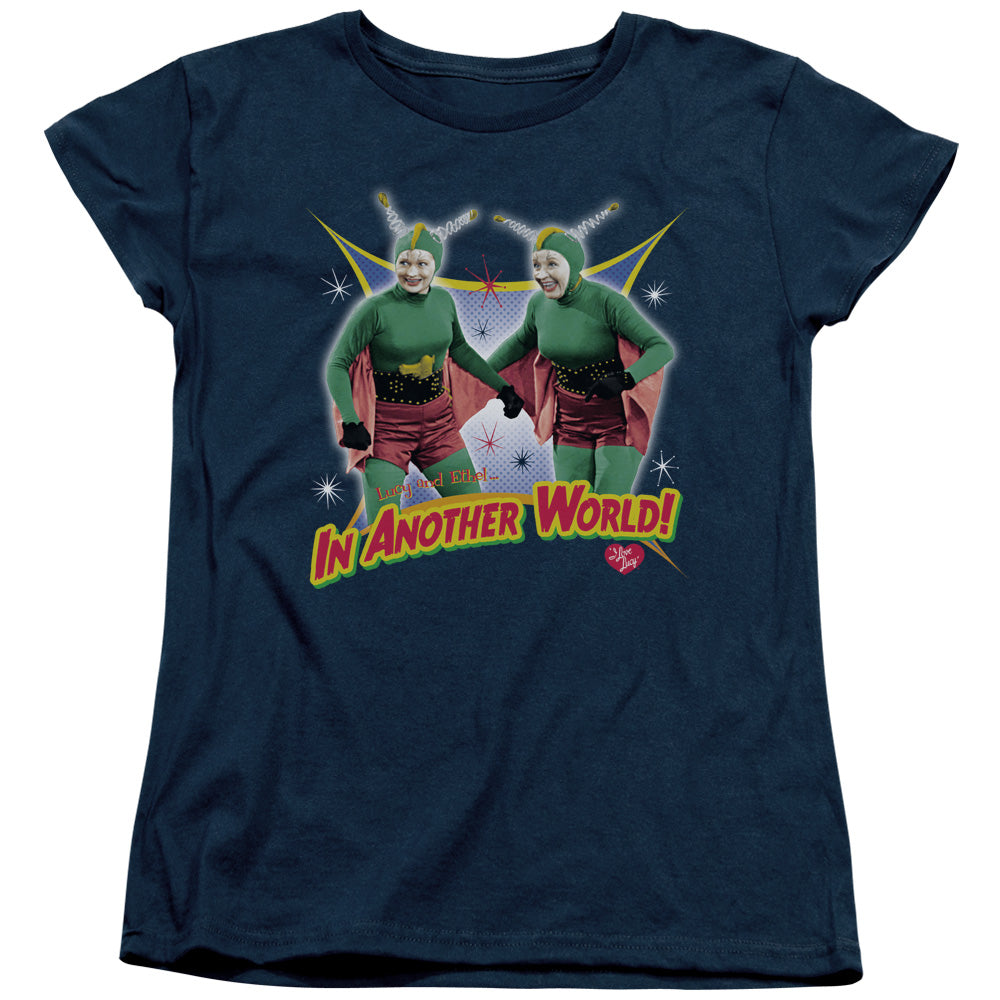 AN OFFCIALLY LICENSED I LOVE LUCY IN ANOTHER WORLD WOMEN'S REGULAR FIT T-SHIRT NAVY