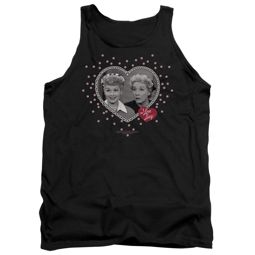 AN OFFCIALLY LICENSED I LOVE LUCY HEARTS AND DOTS ADULT UNISEX TANK TOP BLACK