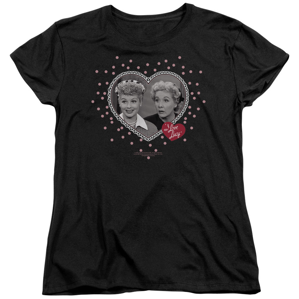 AN OFFCIALLY LICENSED I LOVE LUCY HEARTS AND DOTS WOMEN'S REGULAR FIT T-SHIRT BLACK