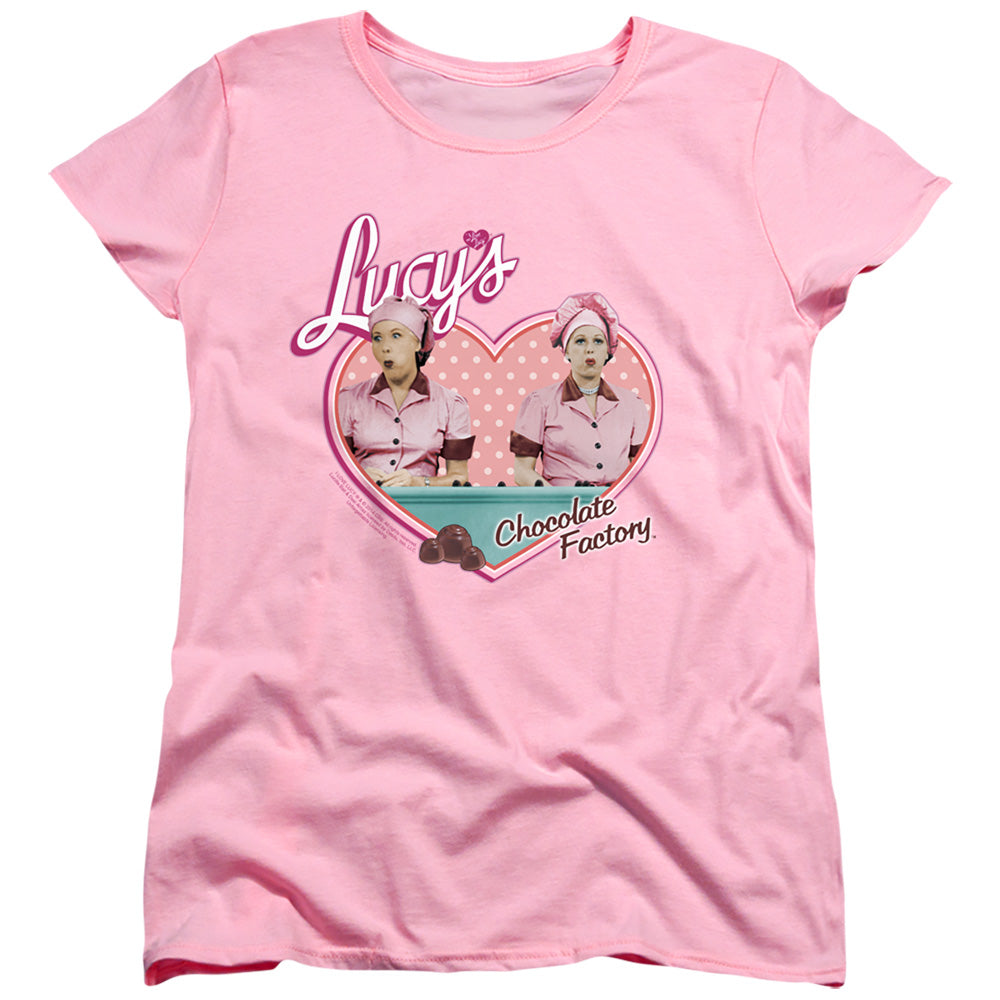 AN OFFCIALLY LICENSED I LOVE LUCY CHOCOLATE FACTORY WOMEN'S REGULAR FIT T-SHIRT PINK