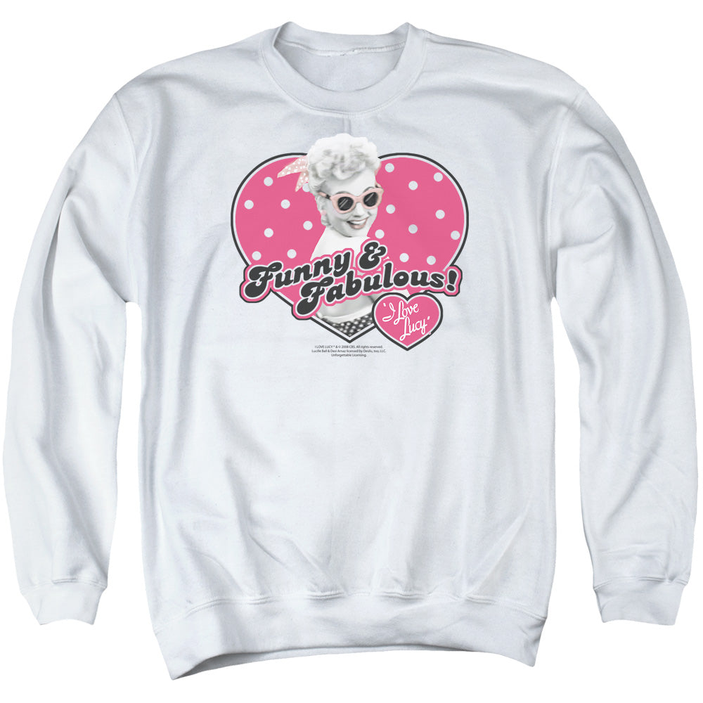 AN OFFCIALLY LICENSED I LOVE LUCY FUNNY & FABULOUS ADULT UNISEX CREWNECK SWEATSHIRT WHITE