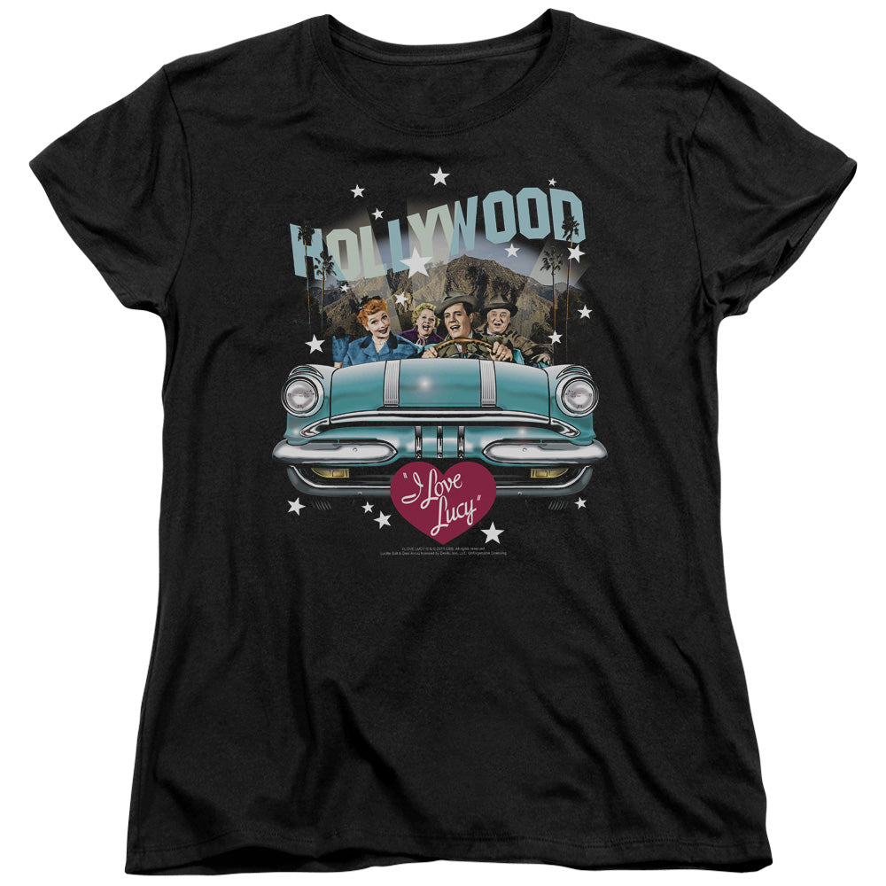 AN OFFCIALLY LICENSED I LOVE LUCY HOLLYWOOD ROAD TRIP WOMEN'S REGULAR FIT T-SHIRT BLACK