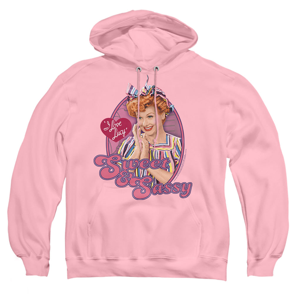 AN OFFCIALLY LICENSED I LOVE LUCY SWEET & SASSY ADULT UNISEX PULLOVER HOODIE PINK