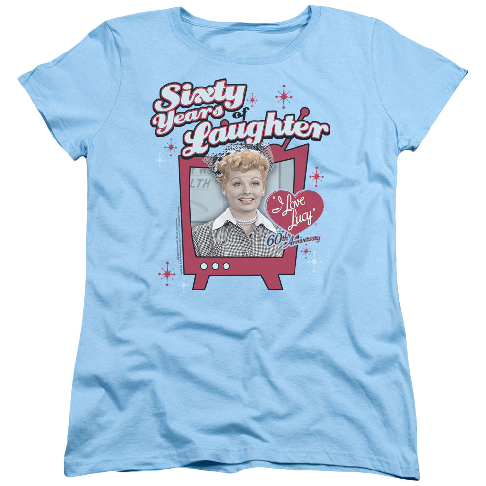AN OFFCIALLY LICENSED I LOVE LUCY 60 YEARS OF LAUGHTER WOMEN'S REGULAR FIT T-SHIRT LIGHT BLUE