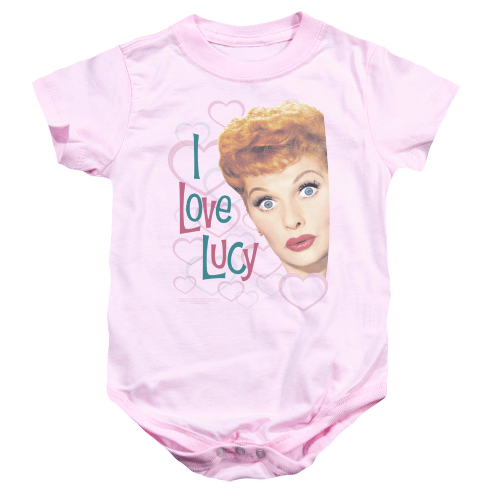 AN OFFCIALLY LICENSED I LOVE LUCY OPEN HEARTS BABY BODYSUIT PINK