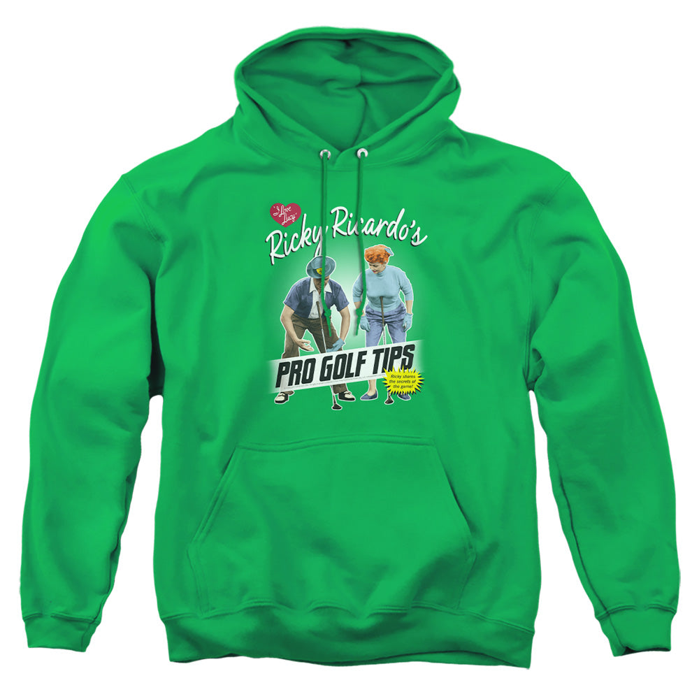 AN OFFCIALLY LICENSED I LOVE LUCY PRO GOLF TIPS ADULT UNISEX PULLOVER HOODIE KELLY GREEN