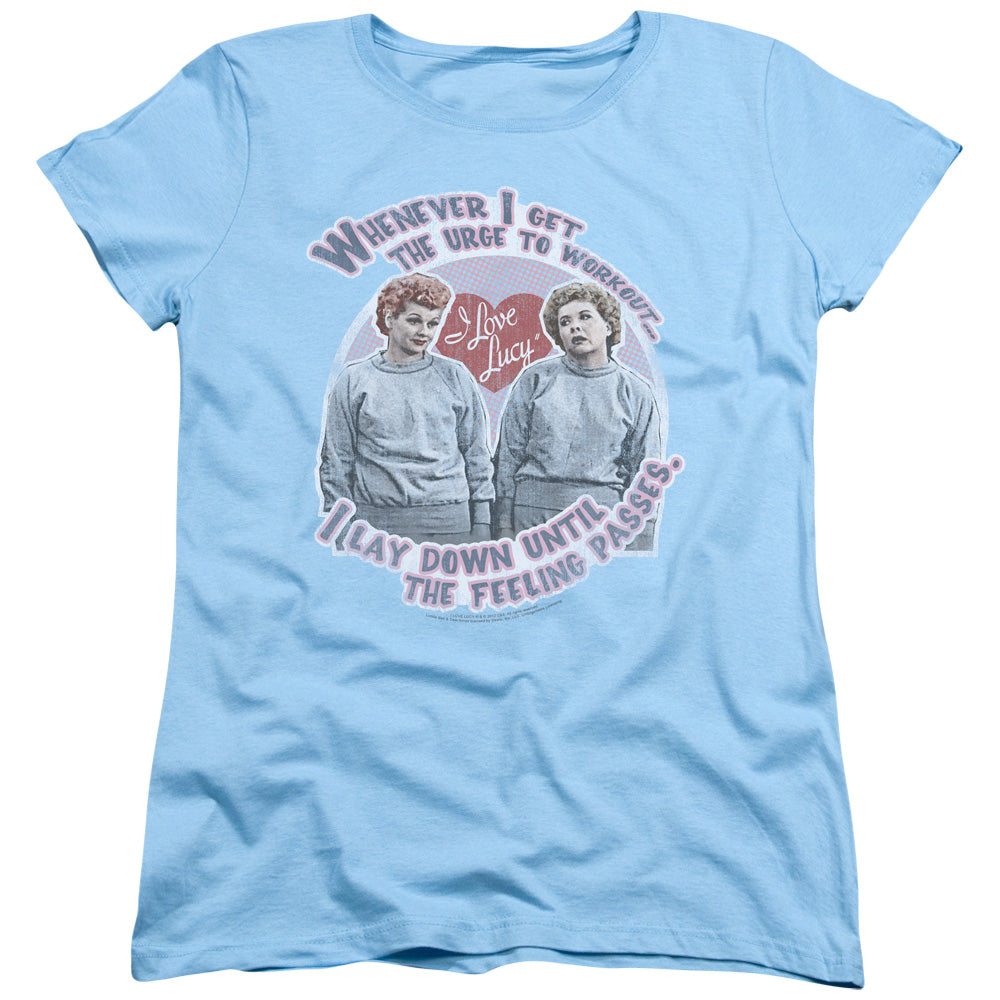 AN OFFCIALLY LICENSED I LOVE LUCY LUCYS WORKOUT WOMEN'S REGULAR FIT T-SHIRT LIGHT BLUE