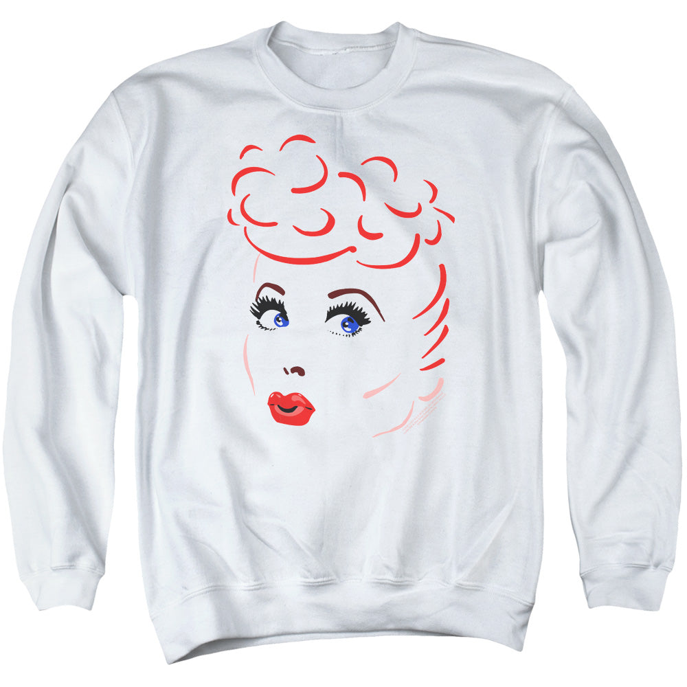 AN OFFCIALLY LICENSED I LOVE LUCY LINES FACE ADULT UNISEX CREWNECK SWEATSHIRT WHITE