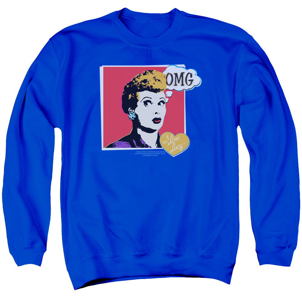 AN OFFCIALLY LICENSED I LOVE LUCY I LOVE WORHOL OMG ADULT UNISEX CREWNECK SWEATSHIRT ROYAL
