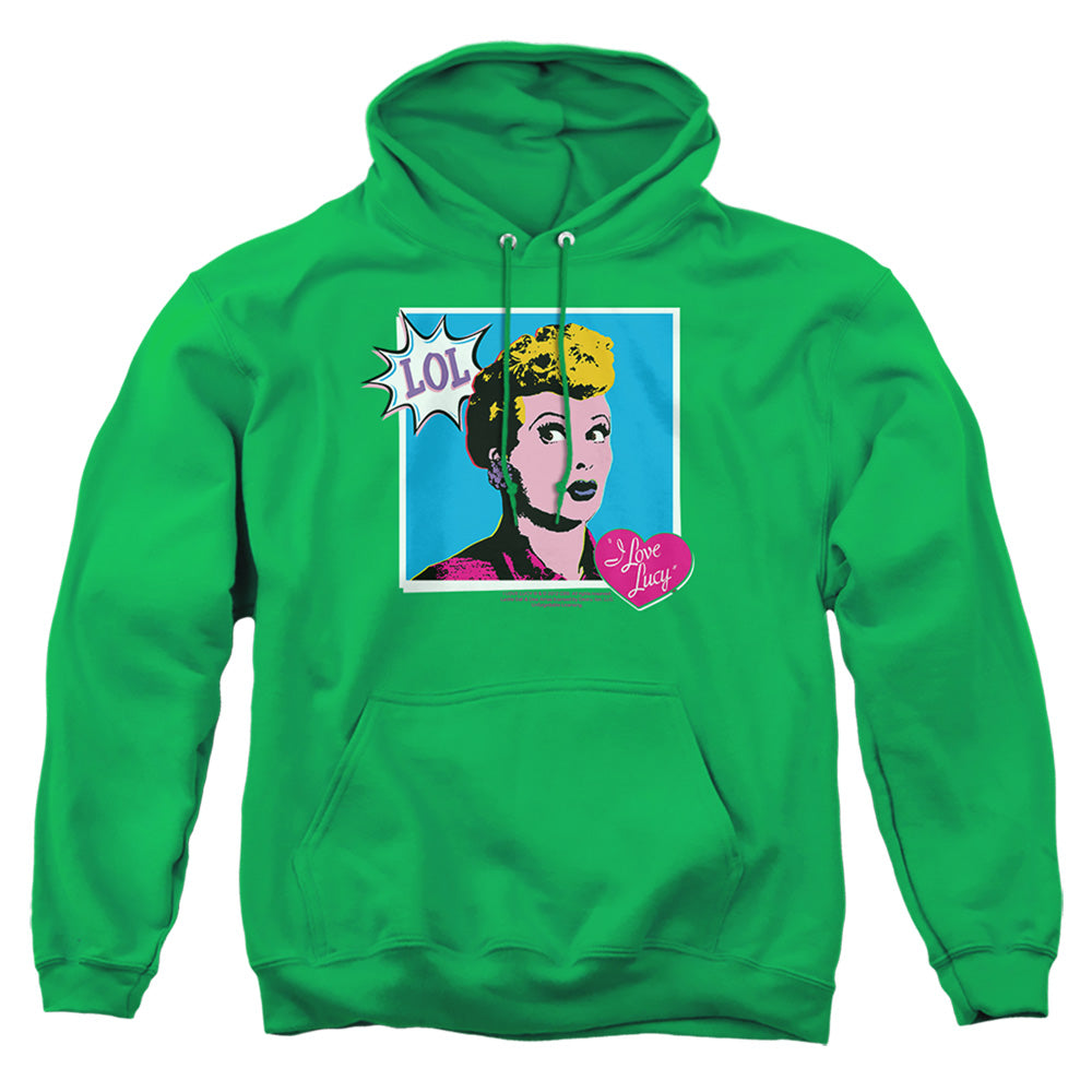 AN OFFCIALLY LICENSED I LOVE LUCY I LOVE WORHOL LOL ADULT UNISEX PULLOVER HOODIE KELLY GREEN