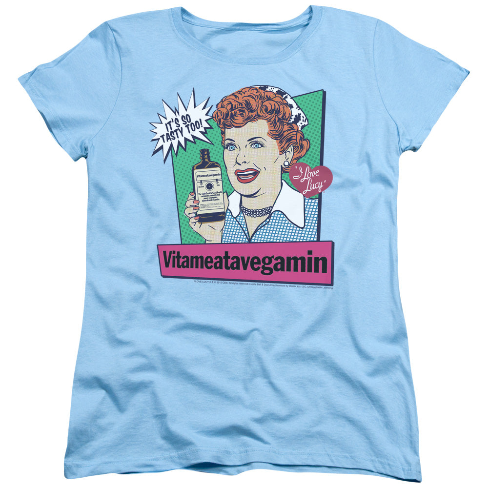AN OFFCIALLY LICENSED I LOVE LUCY VITA COMIC WOMEN'S REGULAR FIT T-SHIRT LIGHT BLUE