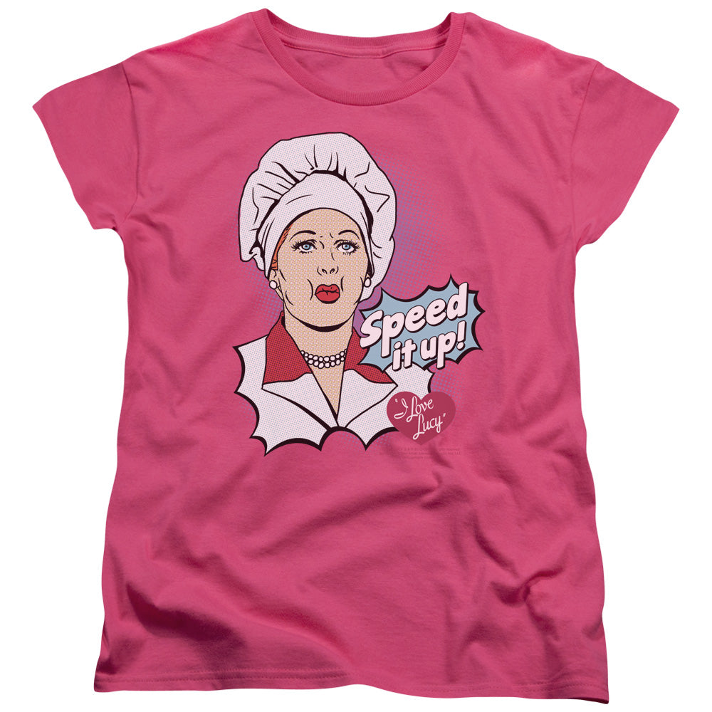 AN OFFCIALLY LICENSED I LOVE LUCY SPEED IT UP WOMEN'S REGULAR FIT T-SHIRT HOT PINK