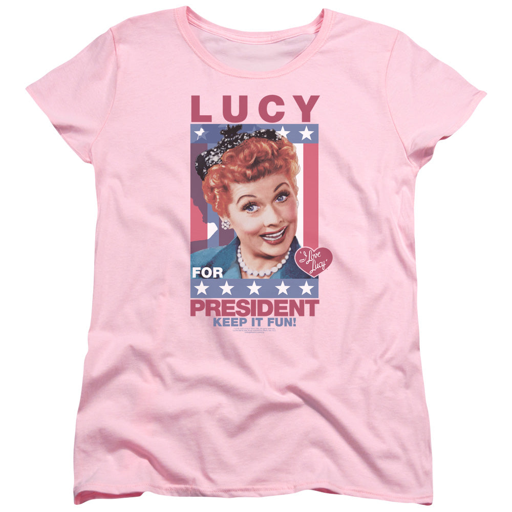 AN OFFCIALLY LICENSED I LOVE LUCY FOR PRESIDENT WOMEN'S REGULAR FIT T-SHIRT PINK