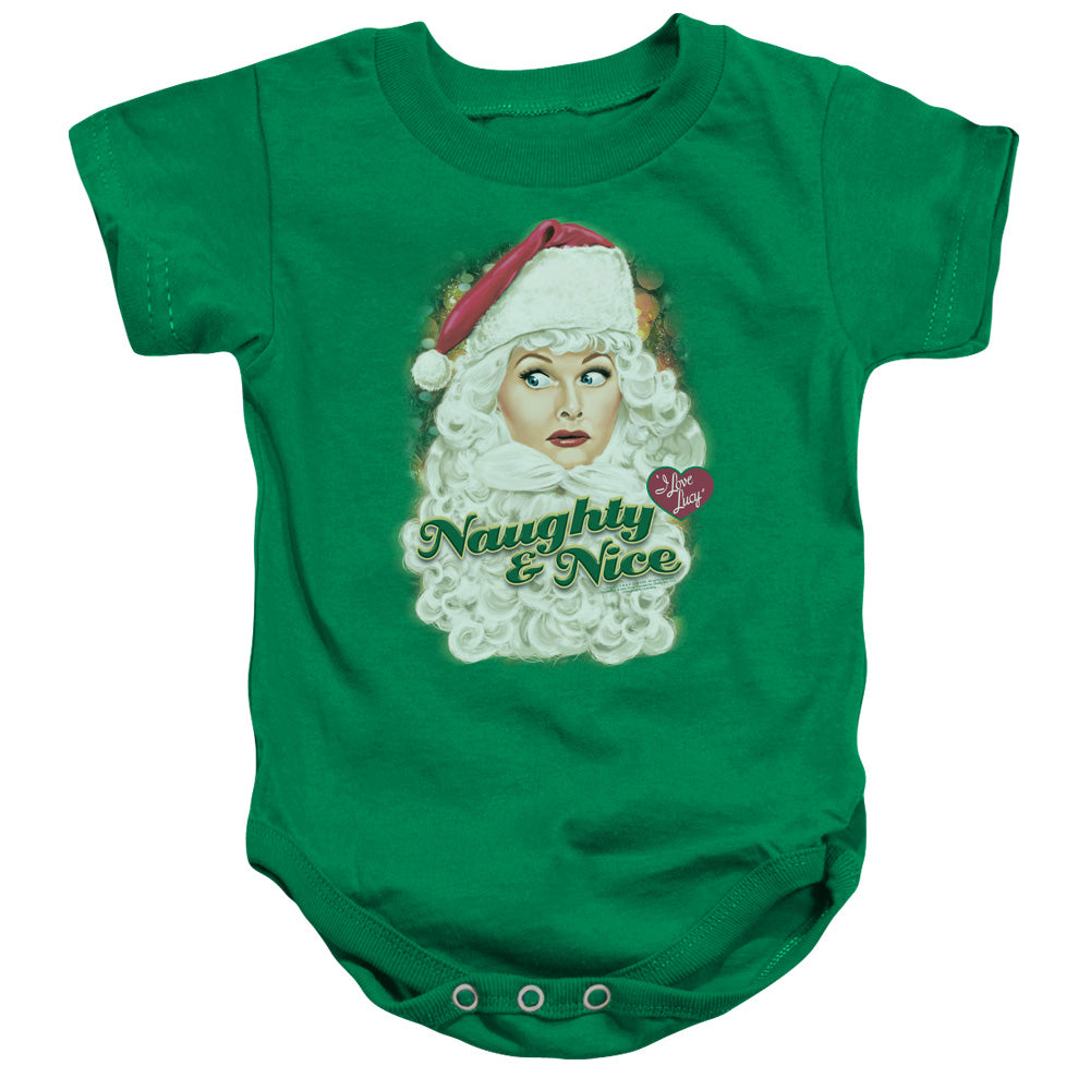 AN OFFCIALLY LICENSED I LOVE LUCY SANTA BABY BODYSUIT KELLY GREEN