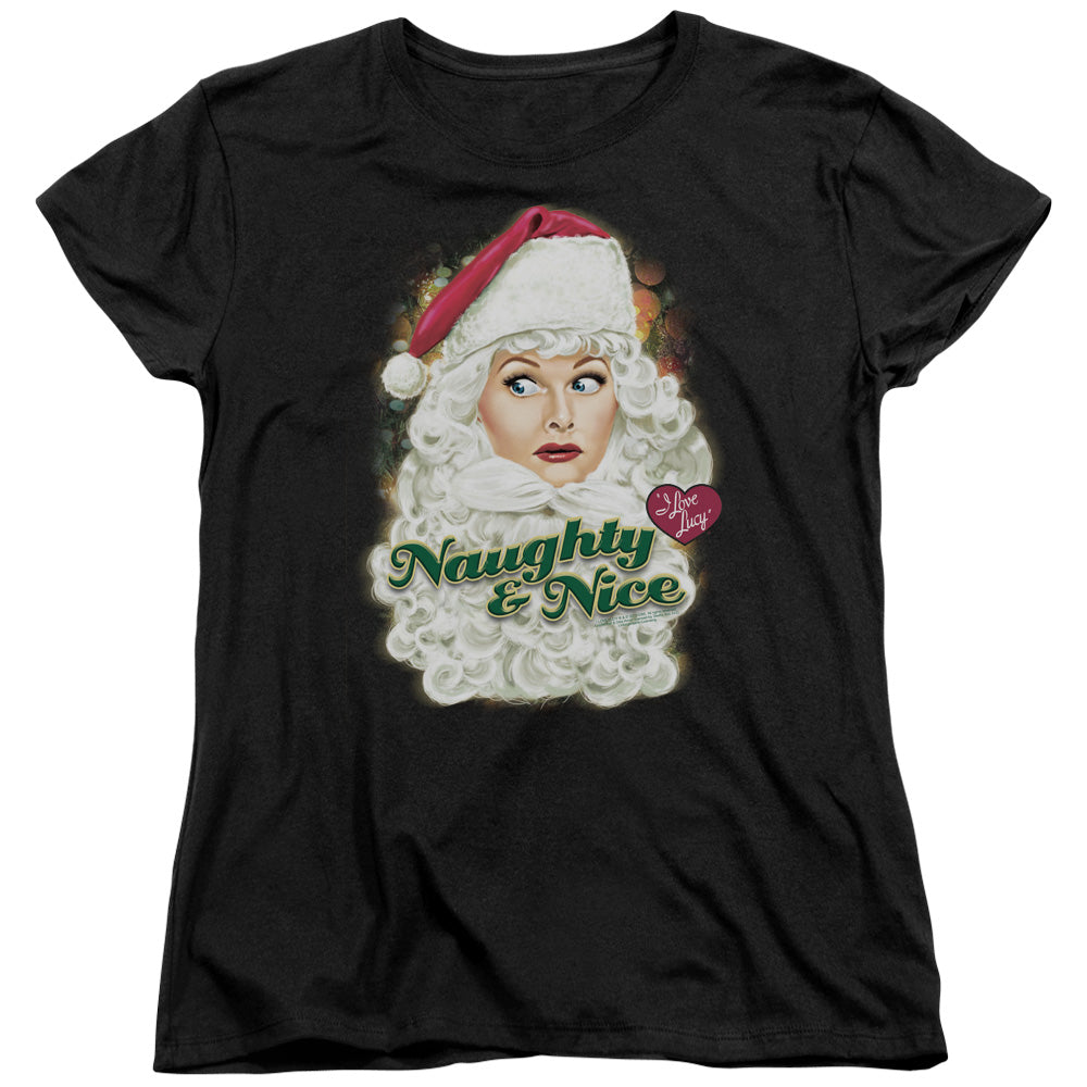 AN OFFCIALLY LICENSED I LOVE LUCY SANTA WOMEN'S REGULAR FIT T-SHIRT BLACK
