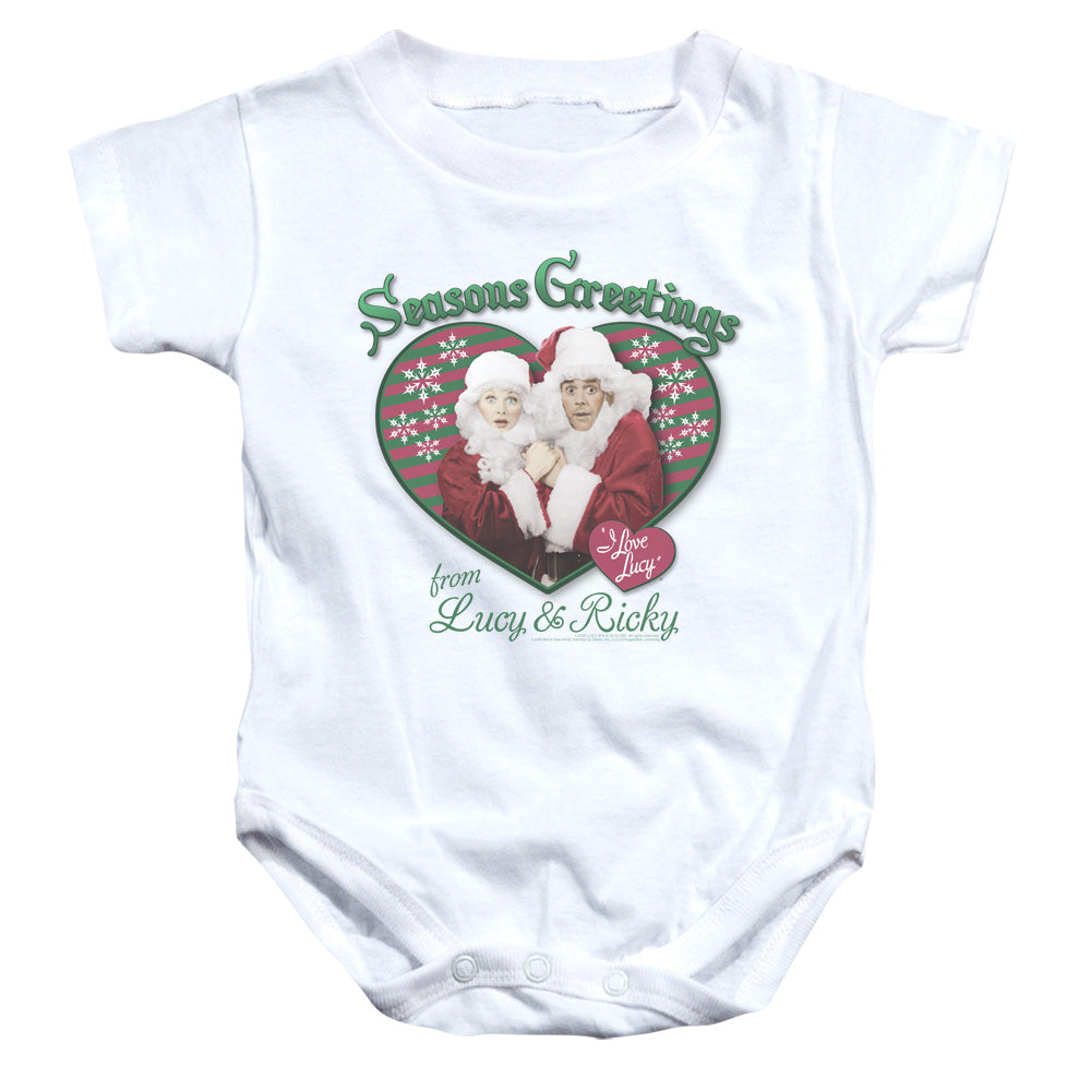 AN OFFCIALLY LICENSED I LOVE LUCY SEASONS GREETINGS BABY BODYSUIT WHITE