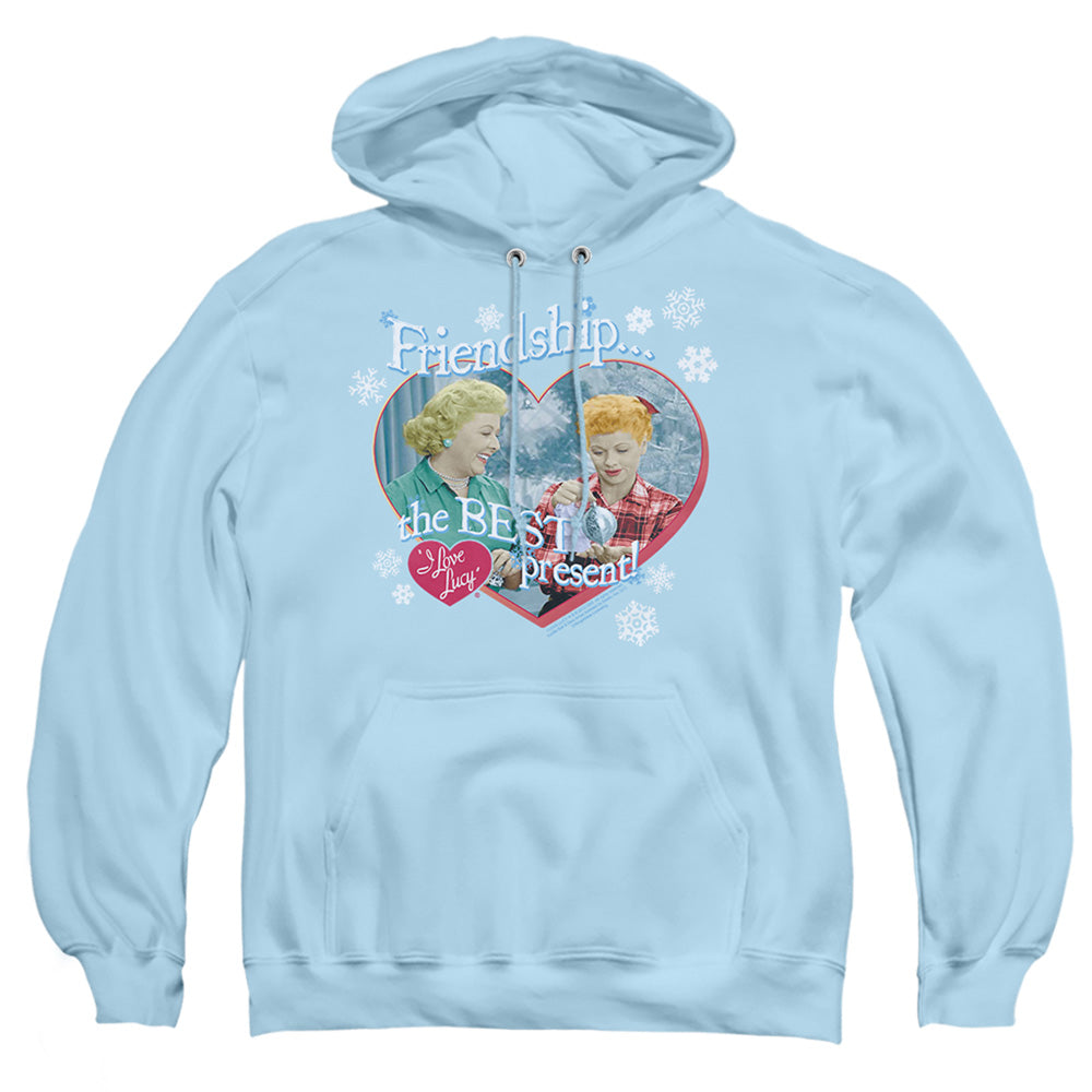 AN OFFCIALLY LICENSED I LOVE LUCY THE BEST PRESENT ADULT UNISEX PULLOVER HOODIE LIGHT BLUE