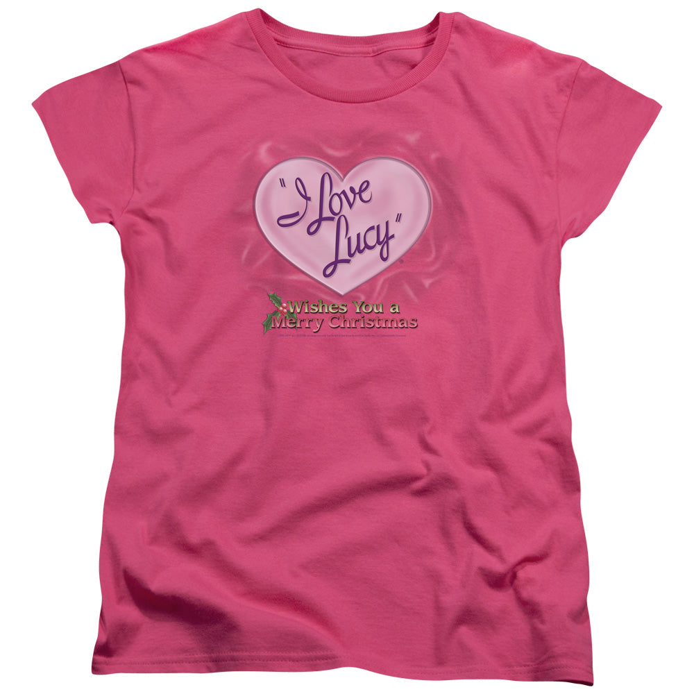 AN OFFCIALLY LICENSED I LOVE LUCY CHRISTMAS LOGO WOMEN'S REGULAR FIT T-SHIRT HOT PINK