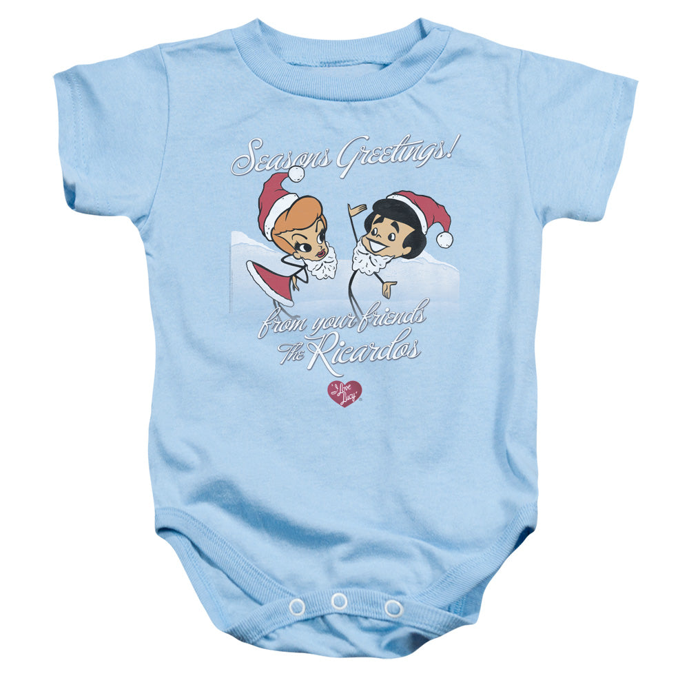 AN OFFCIALLY LICENSED I LOVE LUCY ANIMATED CHRISTMAS BABY BODYSUIT LIGHT BLUE