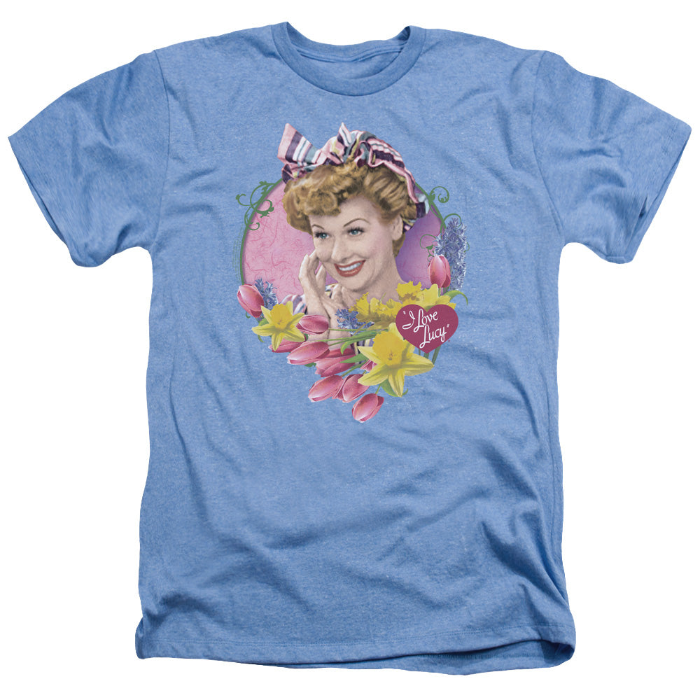 AN OFFCIALLY LICENSED I LOVE LUCY SPRINGTIME MEN'S HEATHER T-SHIRT LIGHT BLUE