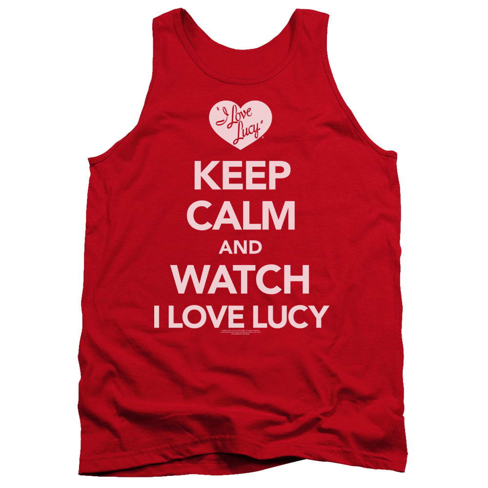 AN OFFCIALLY LICENSED I LOVE LUCY KEEP CALM AND WATCH ADULT UNISEX TANK TOP RED