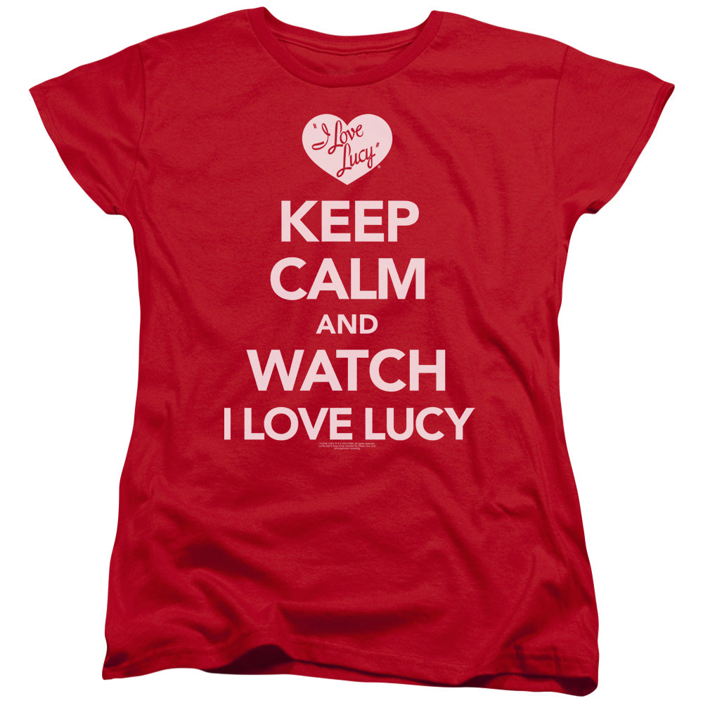 AN OFFCIALLY LICENSED I LOVE LUCY KEEP CALM AND WATCH WOMEN'S REGULAR FIT T-SHIRT RED