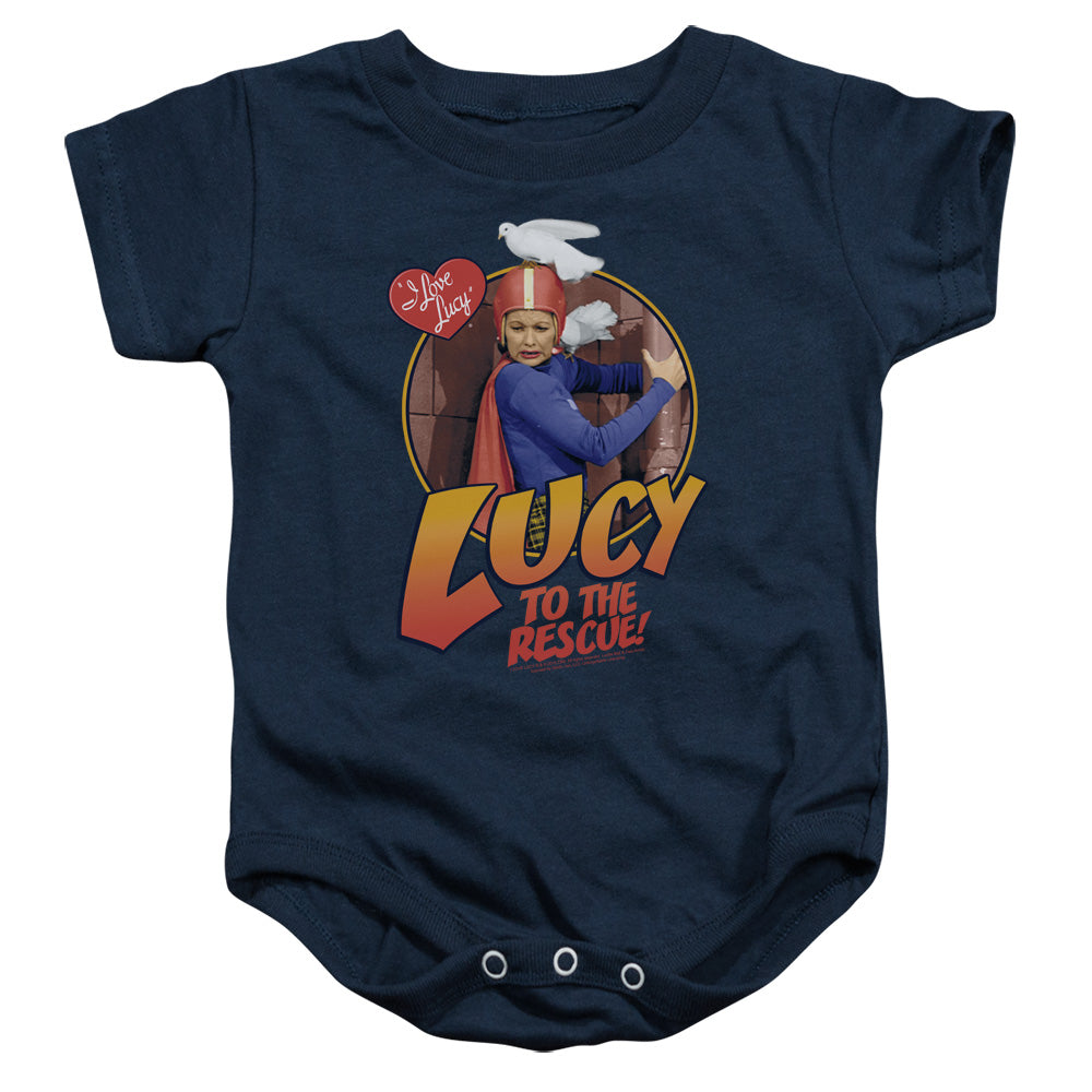 AN OFFCIALLY LICENSED I LOVE LUCY TO THE RESCUE BABY BODYSUIT NAVY