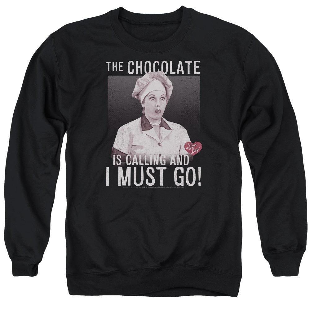 AN OFFCIALLY LICENSED I LOVE LUCY CHOCOLATE CALLING ADULT UNISEX CREWNECK SWEATSHIRT BLACK