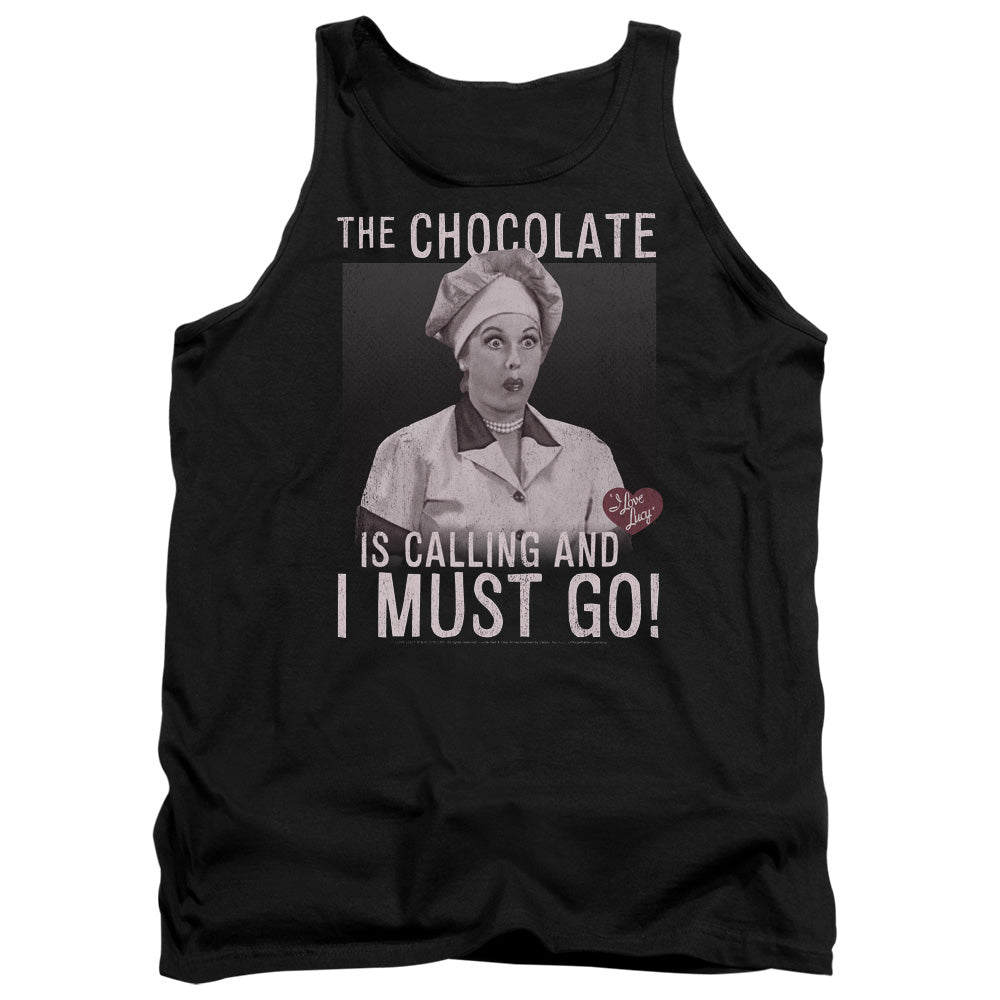 AN OFFCIALLY LICENSED I LOVE LUCY CHOCOLATE CALLING ADULT UNISEX TANK TOP BLACK