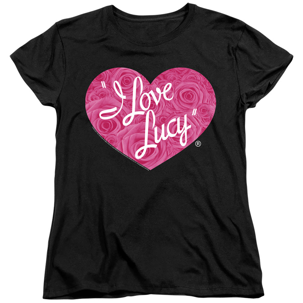 AN OFFCIALLY LICENSED I LOVE LUCY FLORAL LOGO WOMEN'S REGULAR FIT T-SHIRT BLACK