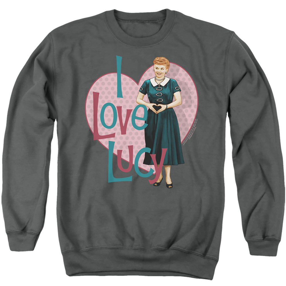 AN OFFCIALLY LICENSED I LOVE LUCY HEART YOU ADULT UNISEX CREWNECK SWEATSHIRT CHARCOAL