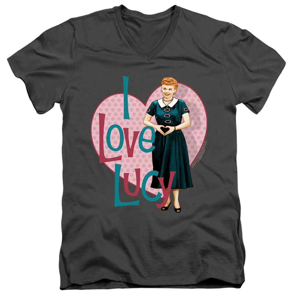 AN OFFCIALLY LICENSED I LOVE LUCY HEART YOU MEN'S V-NECK T-SHIRT CHARCOAL