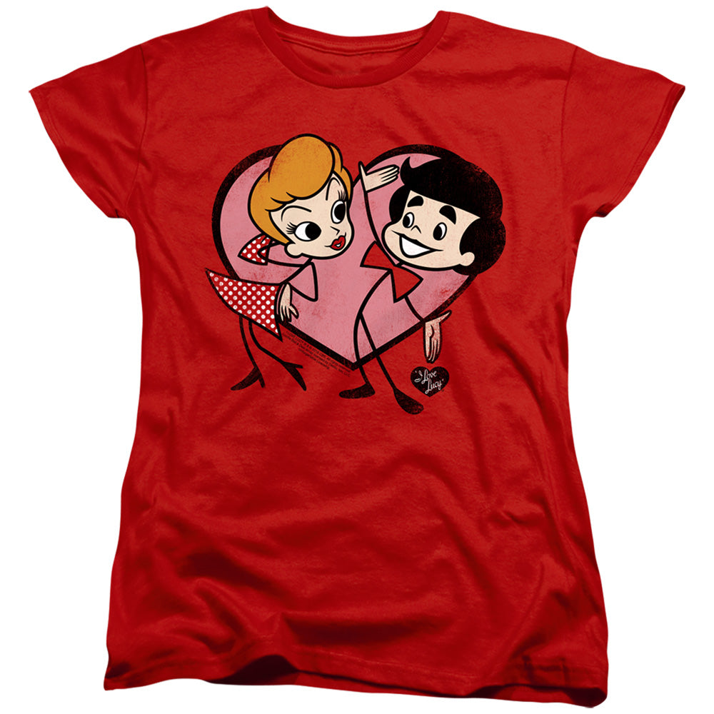 AN OFFCIALLY LICENSED I LOVE LUCY CARTOON LOVE WOMEN'S REGULAR FIT T-SHIRT RED