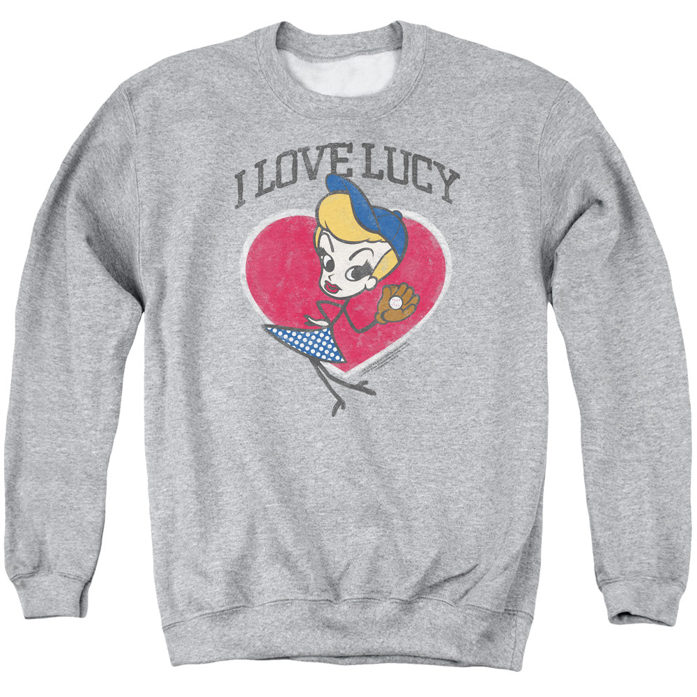 AN OFFCIALLY LICENSED I LOVE LUCY BASEBALL DIVA ADULT UNISEX CREWNECK SWEATSHIRT ATHLETIC HEATHER