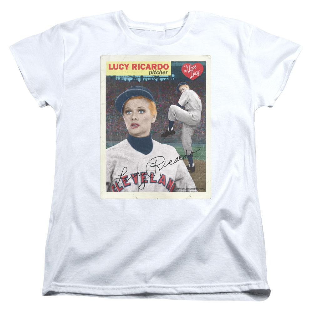 AN OFFCIALLY LICENSED I LOVE LUCY TRADING CARD WOMEN'S REGULAR FIT T-SHIRT WHITE