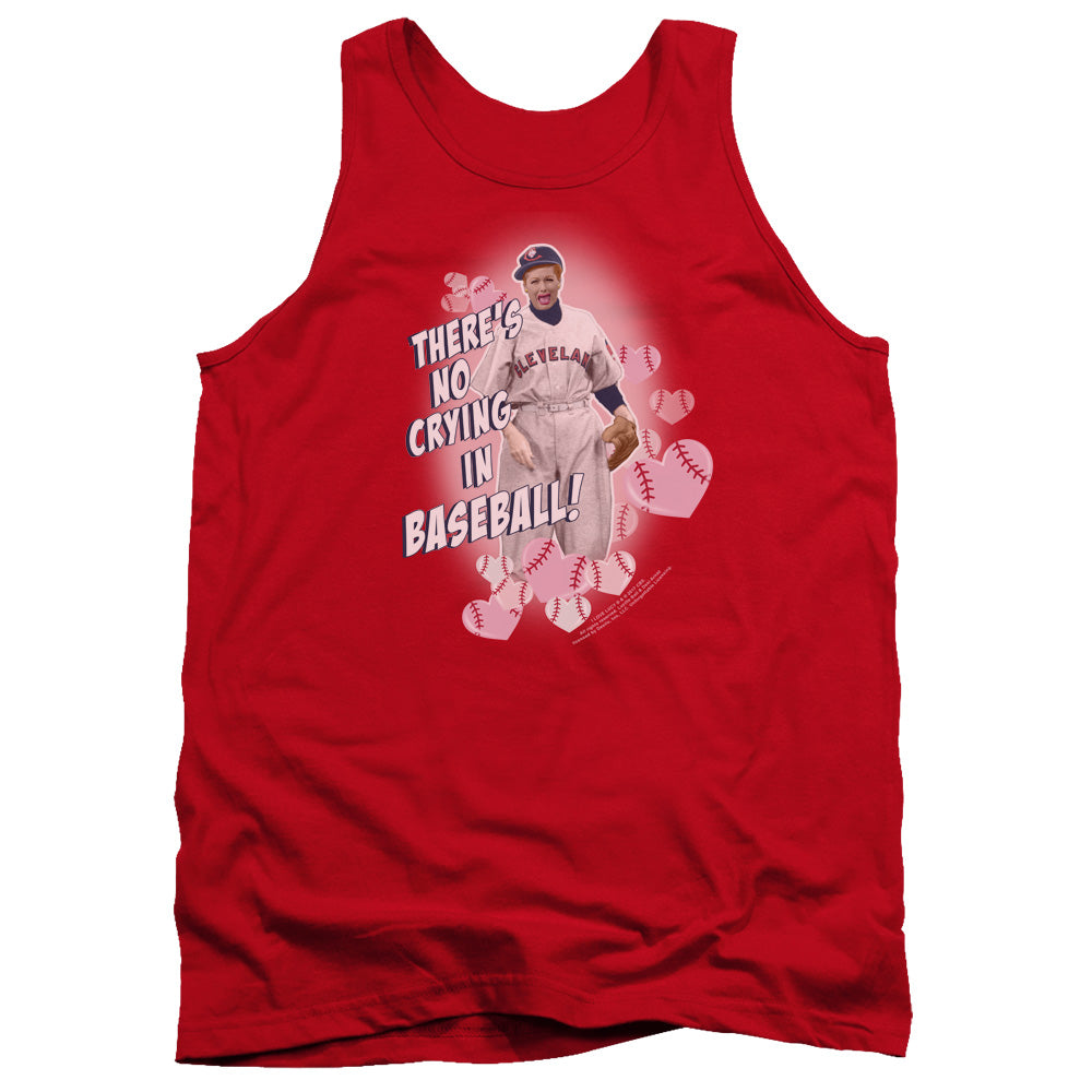 AN OFFCIALLY LICENSED I LOVE LUCY NO CRYING IN BASEBALL ADULT UNISEX TANK TOP RED