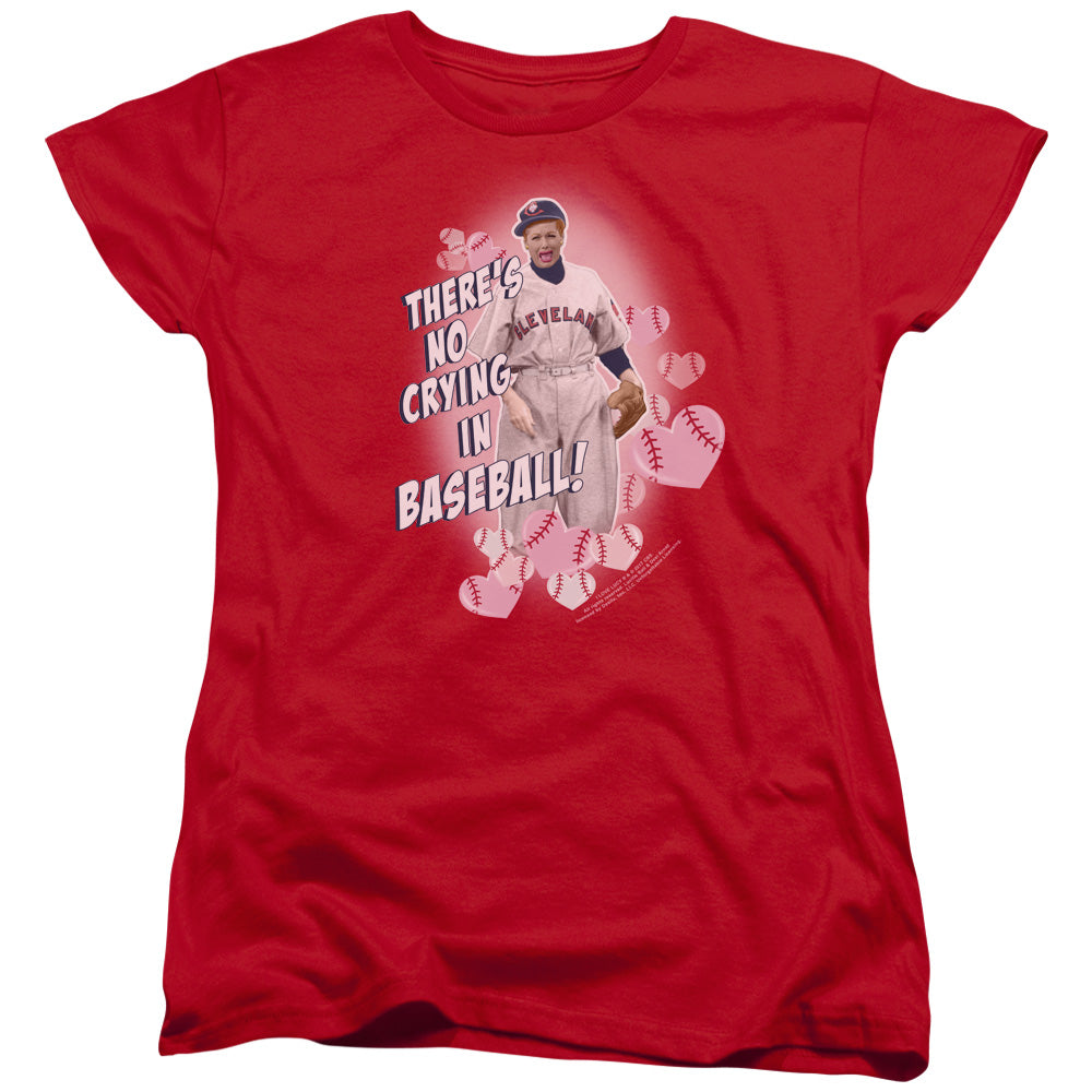 AN OFFCIALLY LICENSED I LOVE LUCY NO CRYING IN BASEBALL WOMEN'S REGULAR FIT T-SHIRT RED