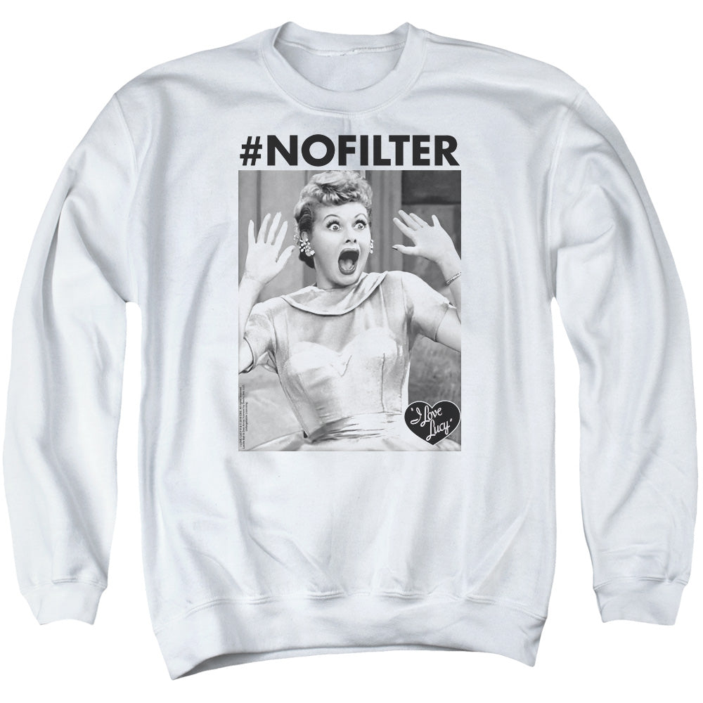 AN OFFCIALLY LICENSED I LOVE LUCY NO FILTER ADULT UNISEX CREWNECK SWEATSHIRT WHITE