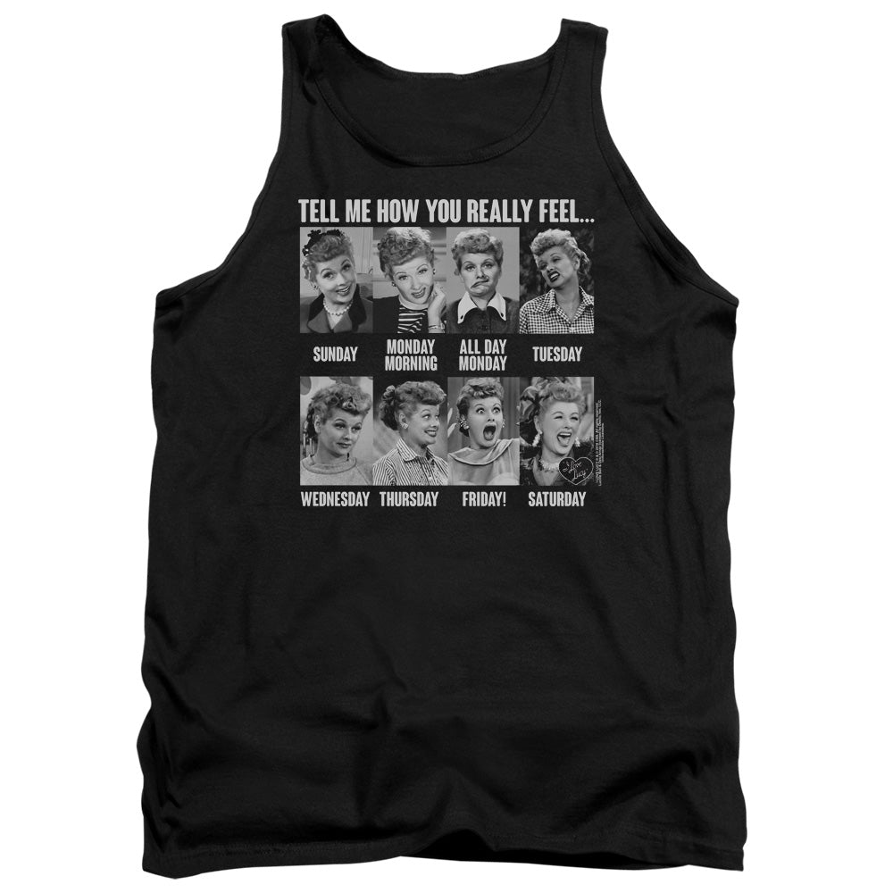 AN OFFCIALLY LICENSED I LOVE LUCY 8 DAYS A WEEK ADULT UNISEX TANK TOP BLACK