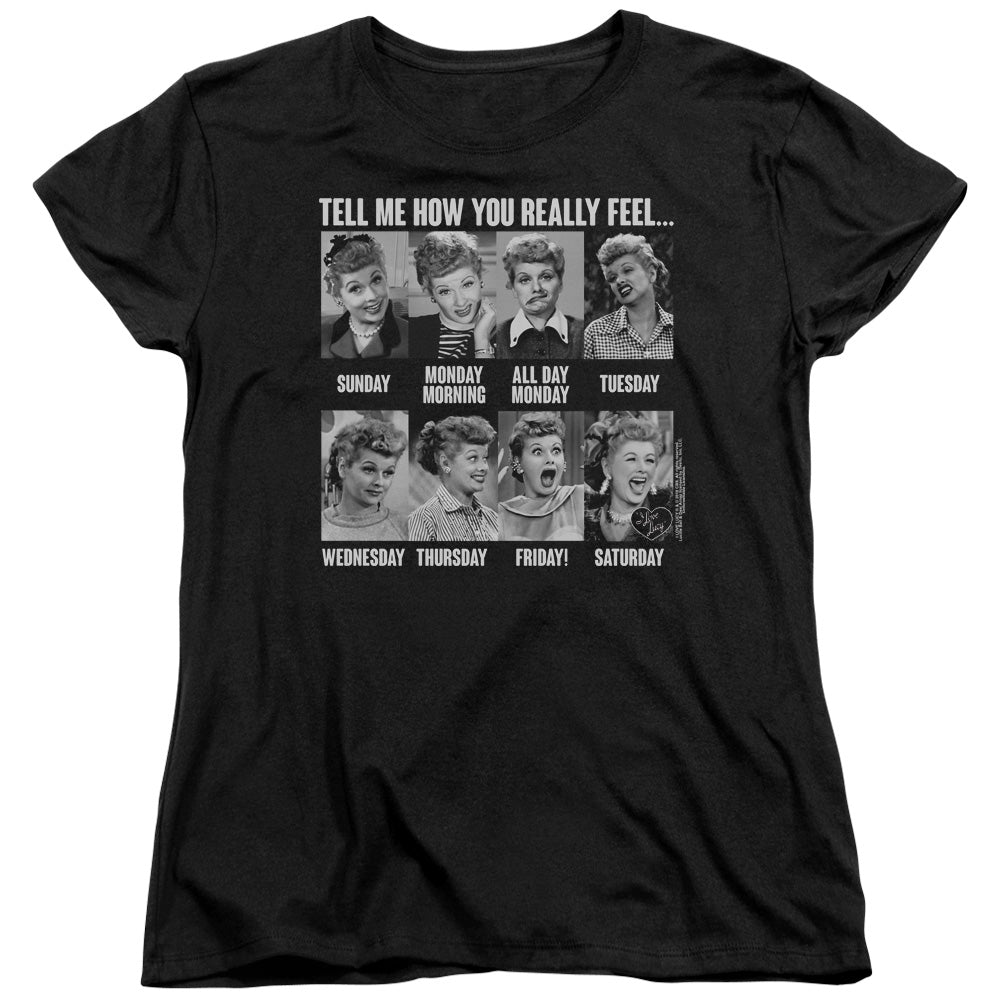 AN OFFCIALLY LICENSED I LOVE LUCY 8 DAYS A WEEK WOMEN'S REGULAR FIT T-SHIRT BLACK