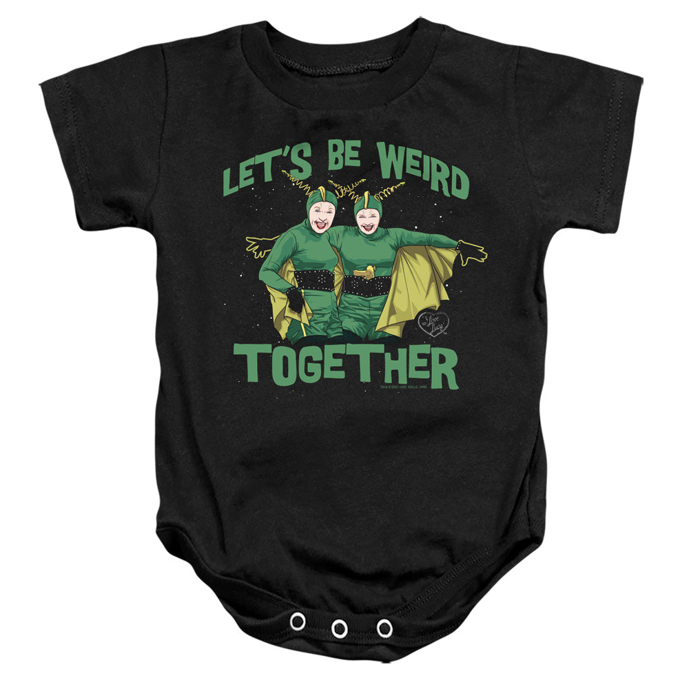 AN OFFCIALLY LICENSED I LOVE LUCY WEIRD TOGETHER BABY BODYSUIT BLACK