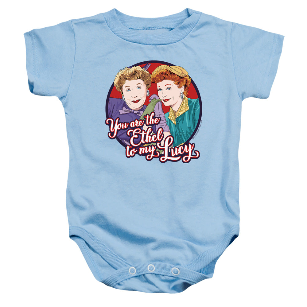 AN OFFCIALLY LICENSED I LOVE LUCY ETHEL TO MY LUCY BABY BODYSUIT LIGHT BLUE