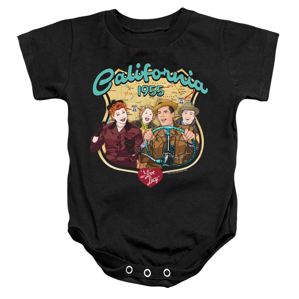 AN OFFCIALLY LICENSED I LOVE LUCY ROAD TRIP BABY BODYSUIT BLACK