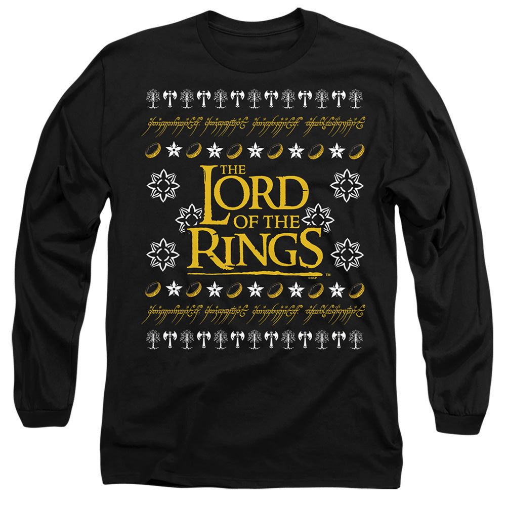 AN OFFCIALLY LICENSED LORD OF THE RINGS UGLY CHRISTMAS LOGO MEN'S LONG SLEEVE T-SHIRT BLACK