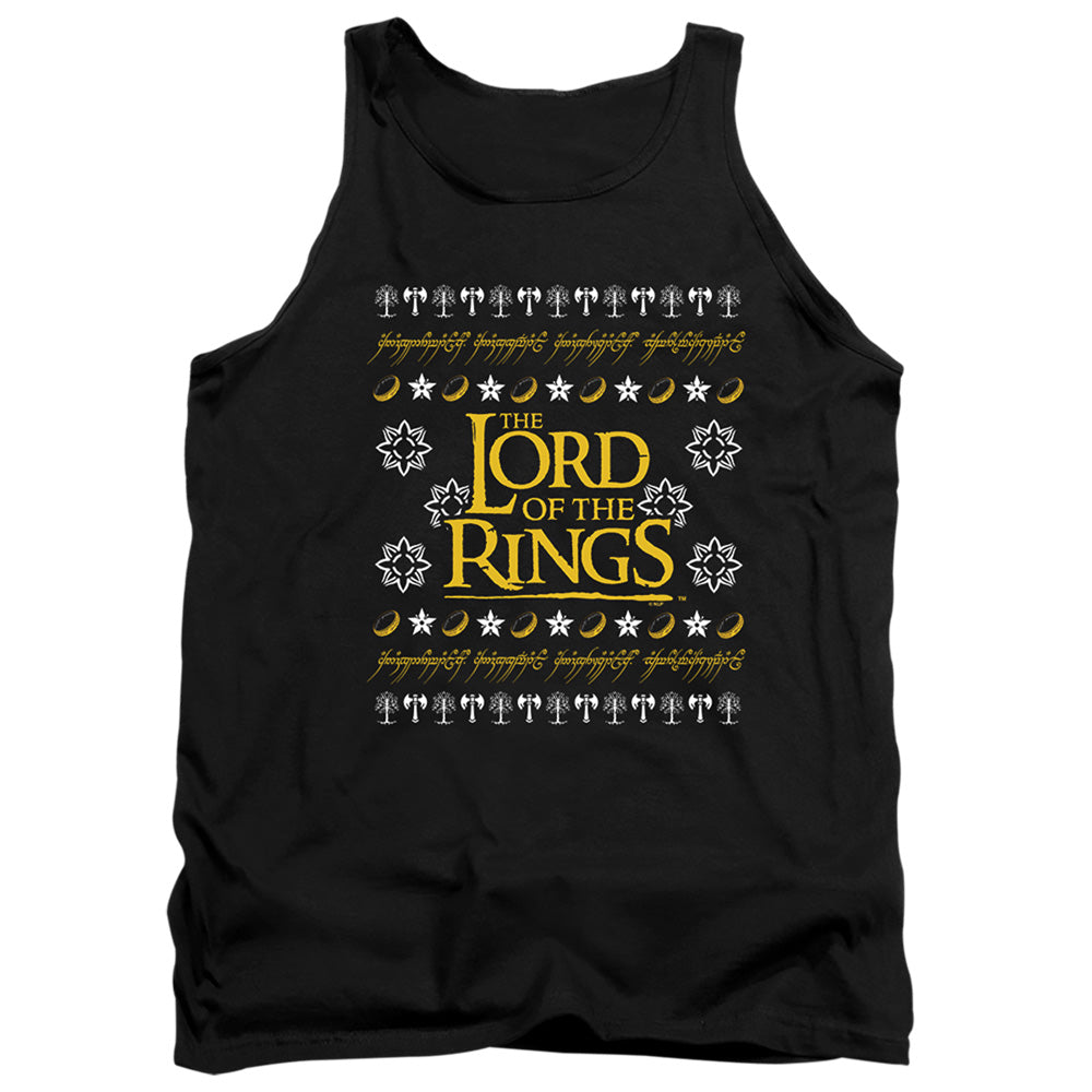 AN OFFCIALLY LICENSED LORD OF THE RINGS UGLY CHRISTMAS LOGO ADULT UNISEX TANK TOP BLACK