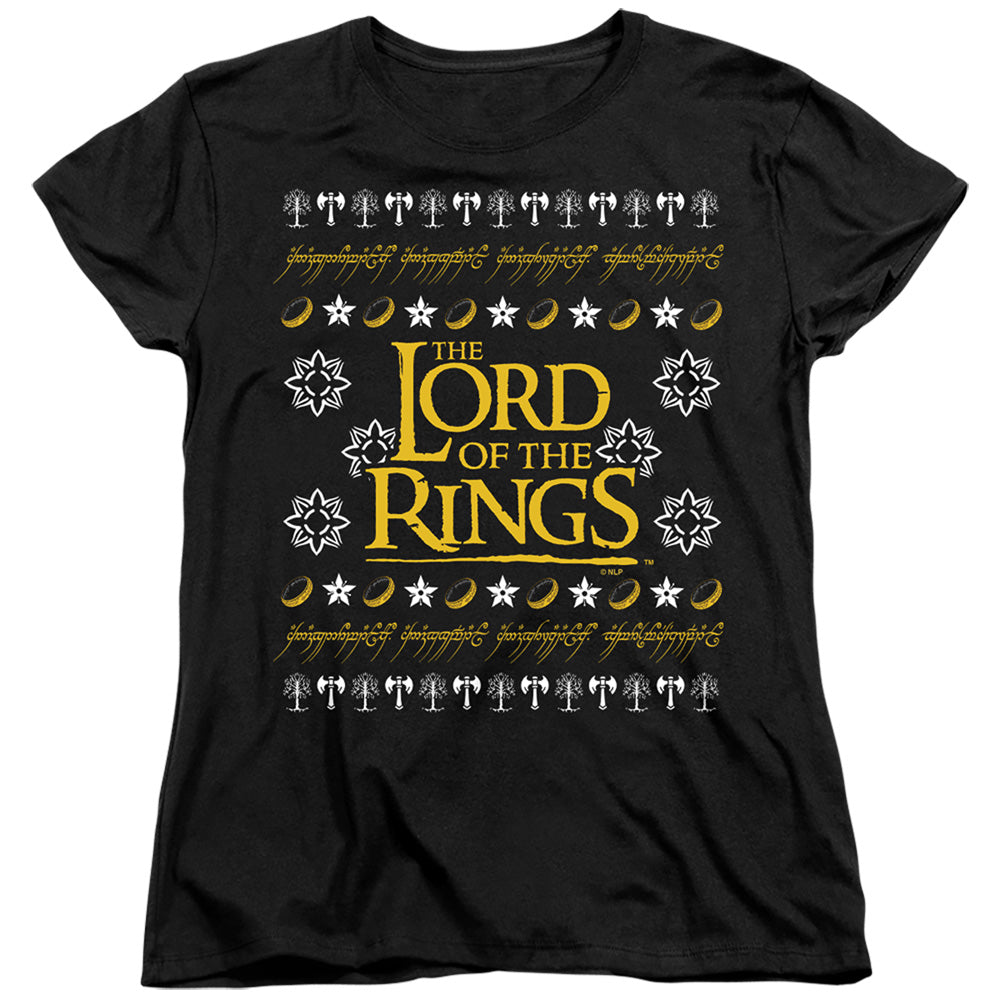 AN OFFCIALLY LICENSED LORD OF THE RINGS UGLY CHRISTMAS LOGO WOMEN'S REGULAR FIT T-SHIRT BLACK