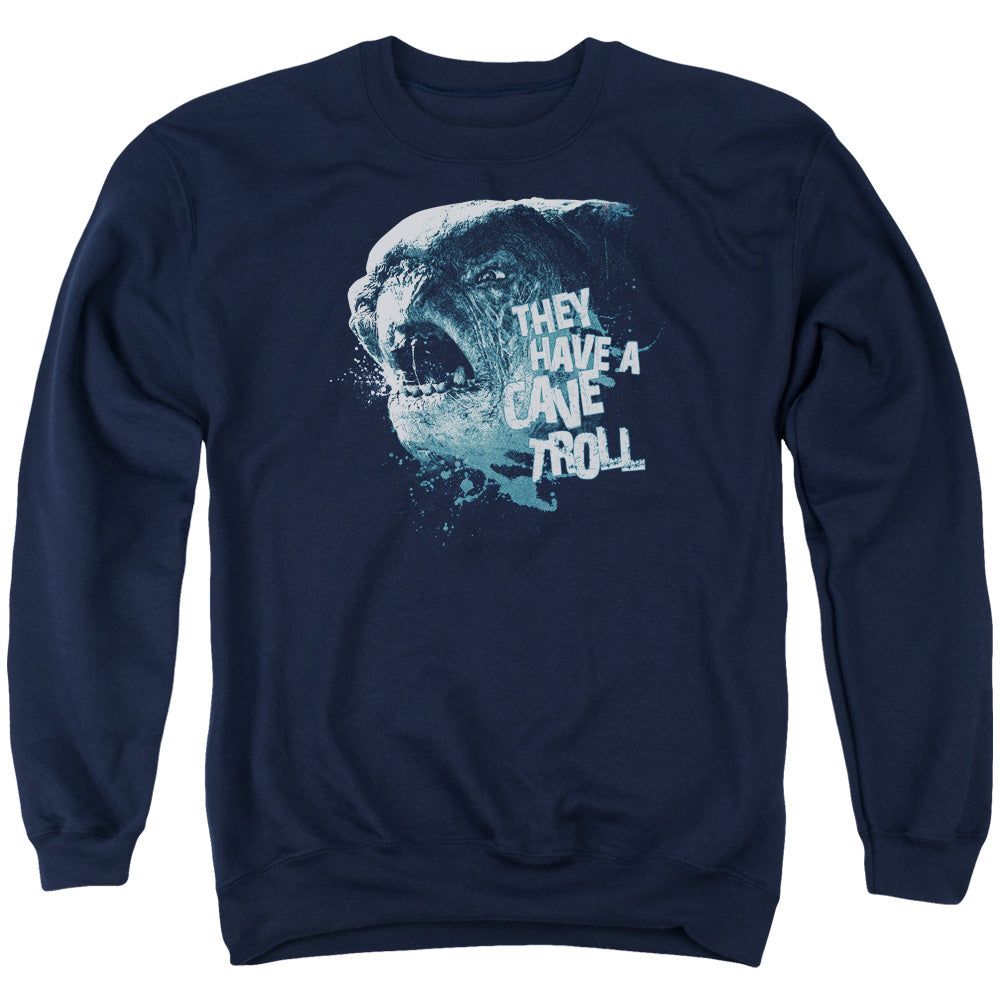AN OFFCIALLY LICENSED LOR CAVE TROLL ADULT UNISEX CREWNECK SWEATSHIRT NAVY