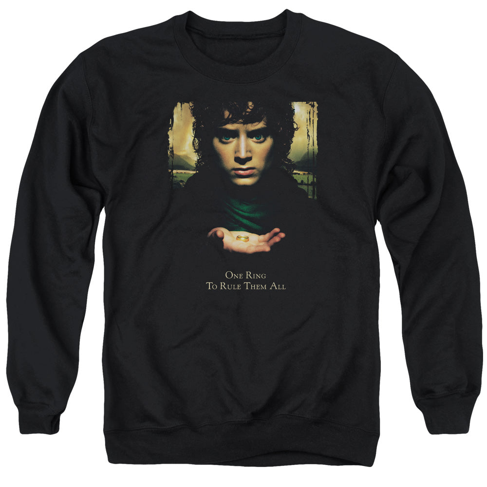 AN OFFCIALLY LICENSED LOR FRODO ONE RING ADULT UNISEX CREWNECK SWEATSHIRT BLACK