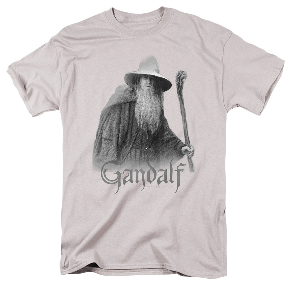 AN OFFCIALLY LICENSED LOR GANDALF THE GREY MEN'S REGULAR FIT T-SHIRT SILVER